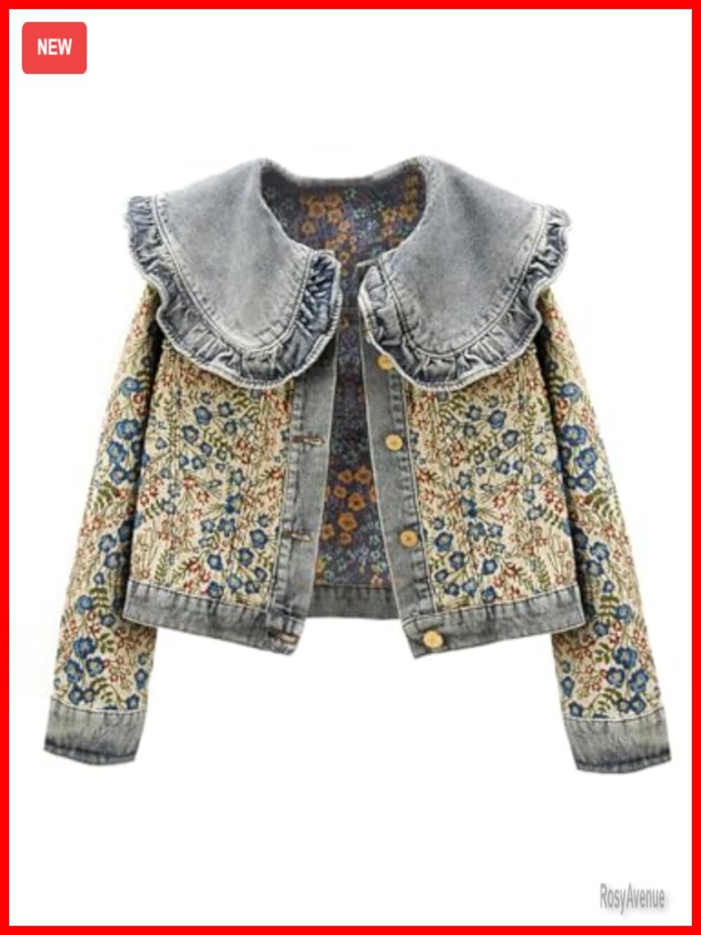 Women's Sweet Peter Pan Collar Long Sleeve Jacquard Denim Jacket